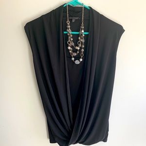 FOR CYNTHIA Black Surplice Blouse
